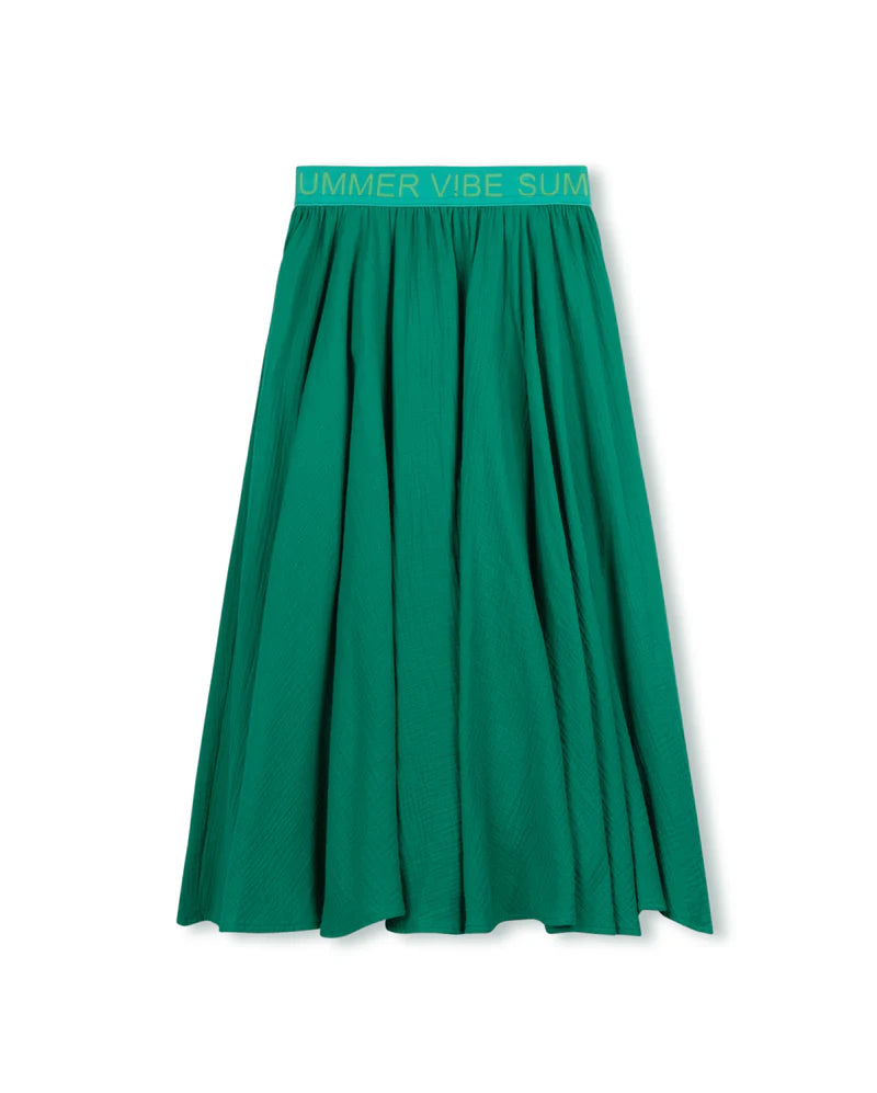 VIBE GREEN GAUZE MIDI SKIRT