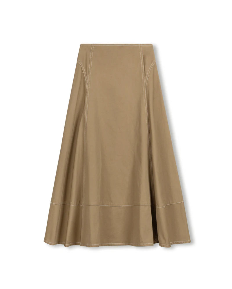 VIBE TAN DENIM STITCH MAXI SKIRT [FINAL SALE]