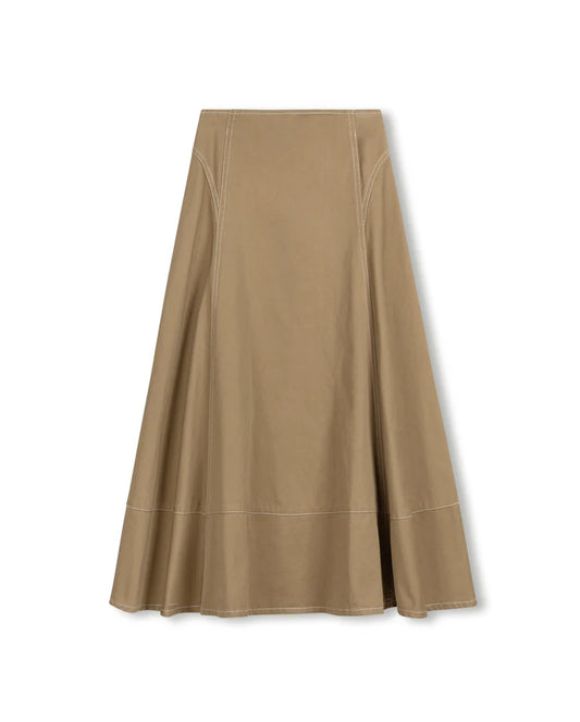 VIBE TAN DENIM STITCH MAXI SKIRT [FINAL SALE]