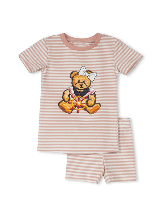 PHIL AND PHOEBE PINK TEDDY BEAR STRIPED T-SHIRT SET