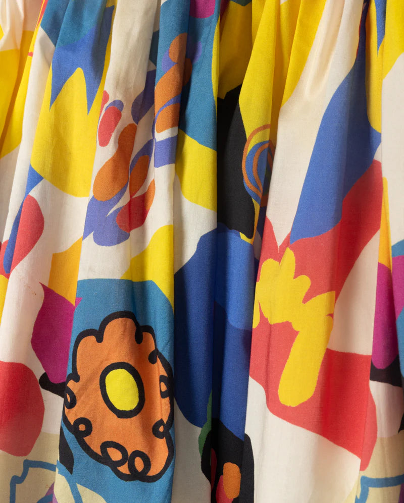 LILOU YELLOW/BLUE FLOWER WAISTED SKIRT