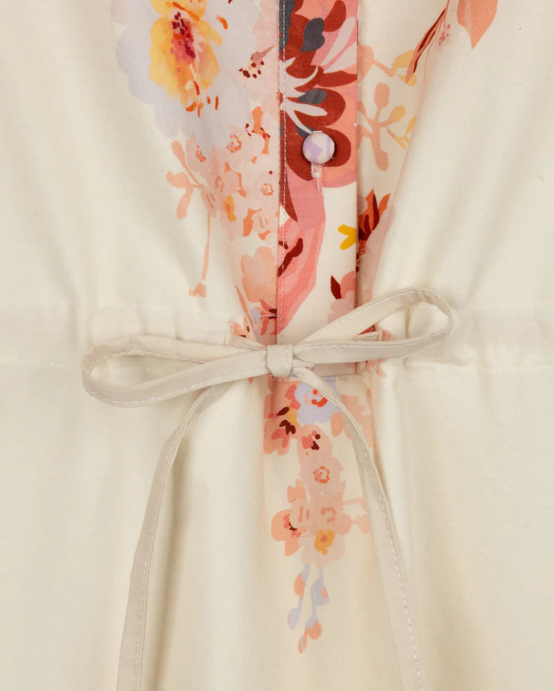 MINIMAL CREAM/PINK FLORAL PUFF SLEEVE TIE DRESS