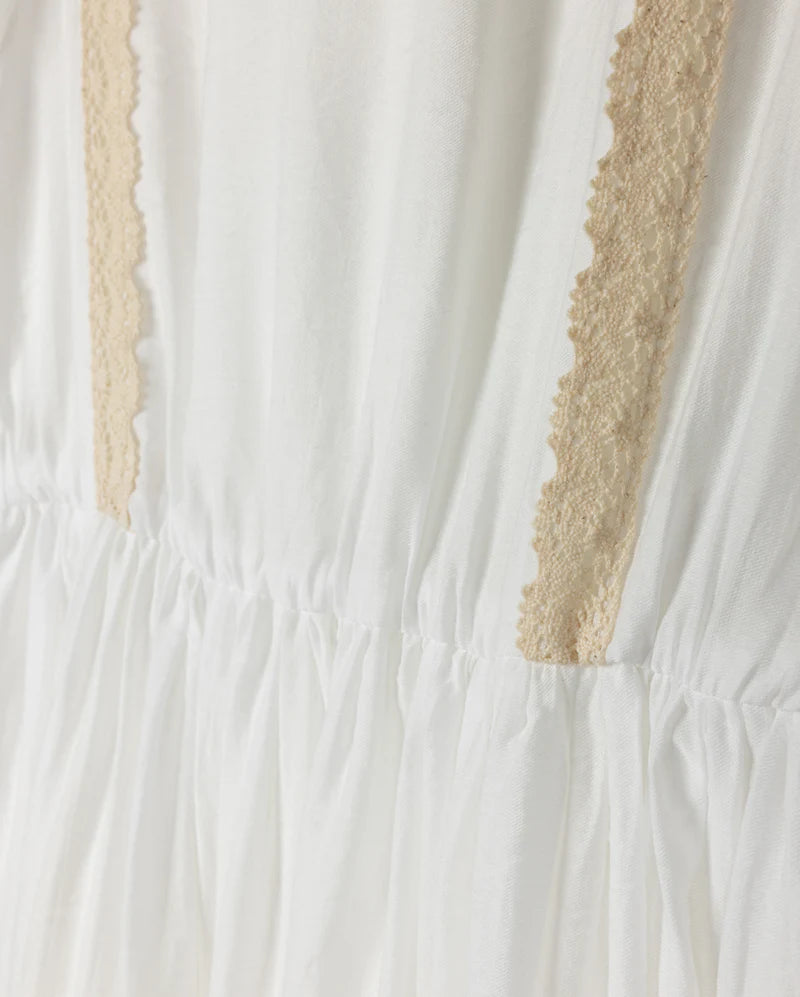 MINIMAL IVORY/BEIGE CRINKLE LACE TRIM DRESS