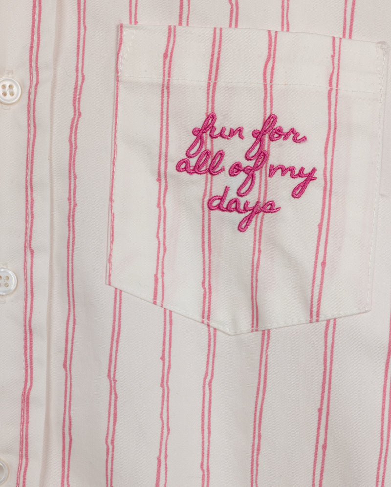 VIBE PINK PINSTRIPED EMBROIDERED BLOUSE