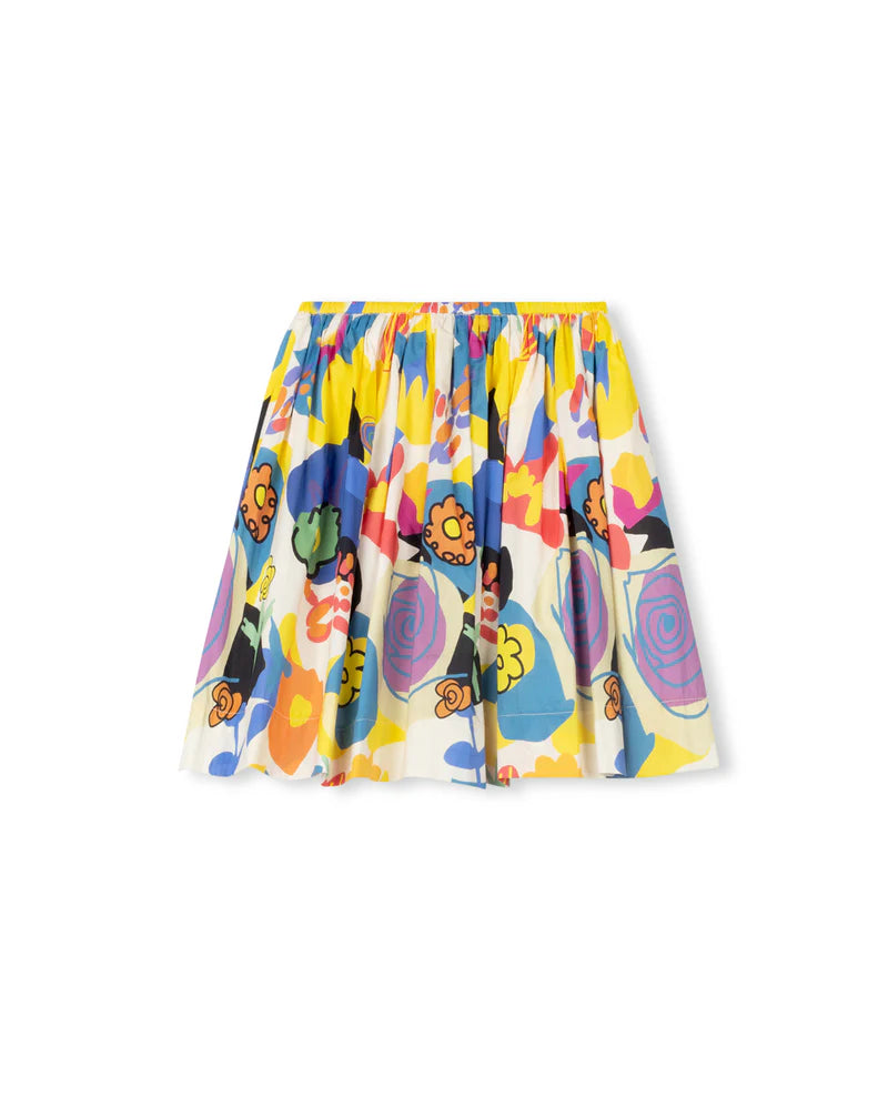 LILOU YELLOW/BLUE FLOWER WAISTED SKIRT