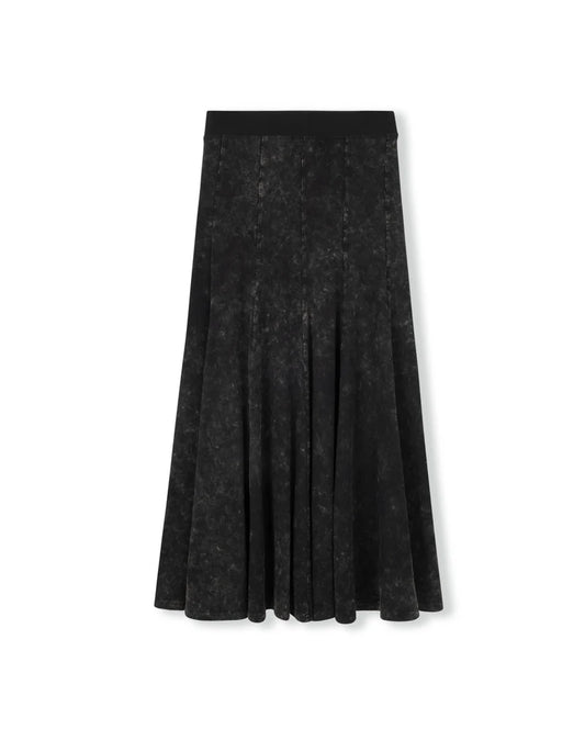 VIBE BLACK MINERAL WASH PANEL MIDI SKIRT