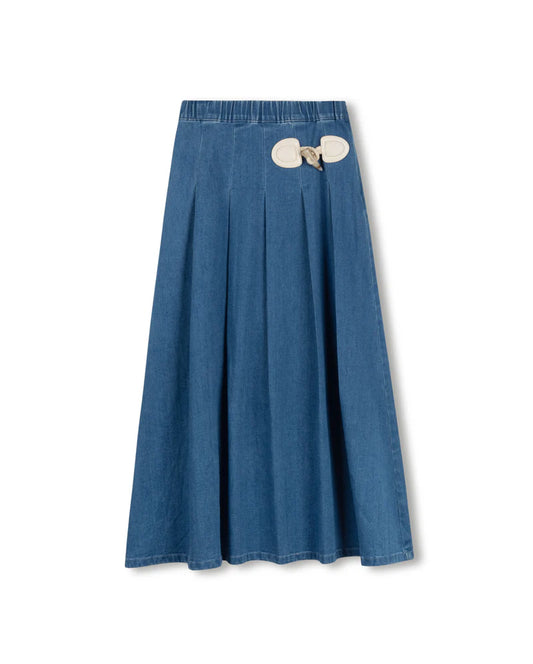 VIBE DENIM PLEATED TOGGLE MAXI SKIRT