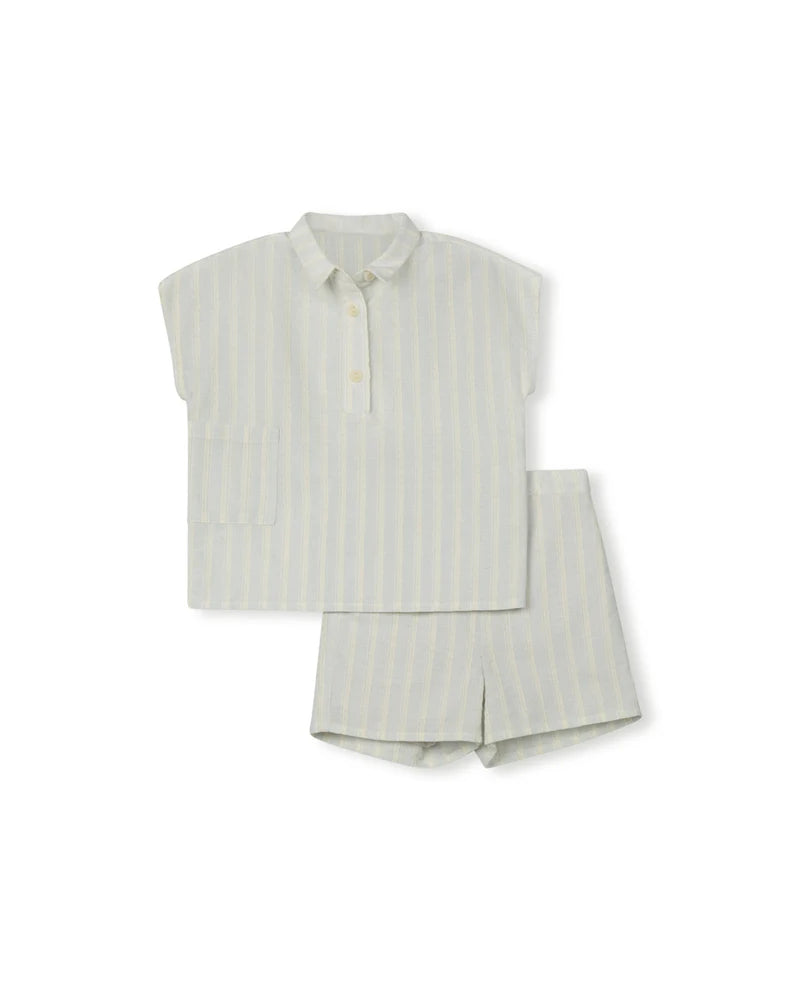 ONE CHILD BLUE/YELLOW STRIPE SHORT SET