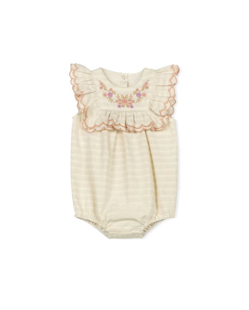 ONE CHILD OATMEAL FLOWY DETAILED ROMPER