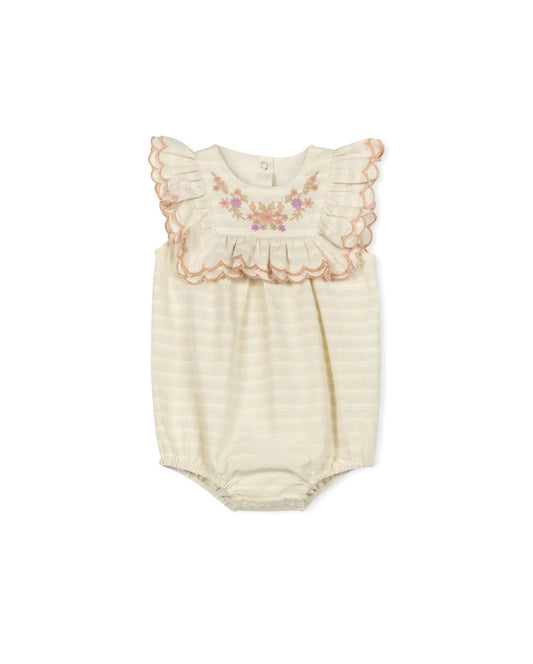 ONE CHILD OATMEAL FLOWY DETAILED ROMPER