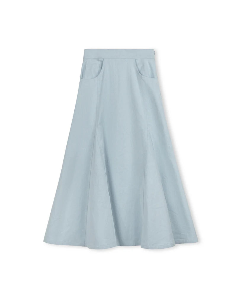 VIBE LIGHT BLUE DENIM OPEN PANEL MAXI SKIRT [FINAL SALE]