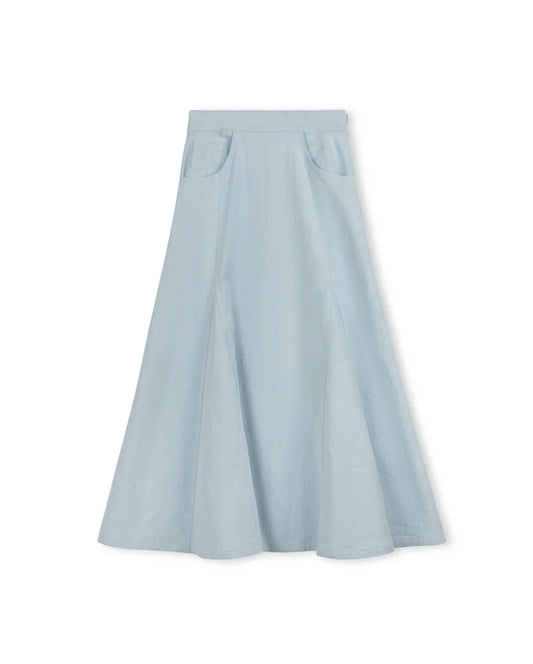 VIBE LIGHT BLUE DENIM OPEN PANEL MAXI SKIRT [FINAL SALE]