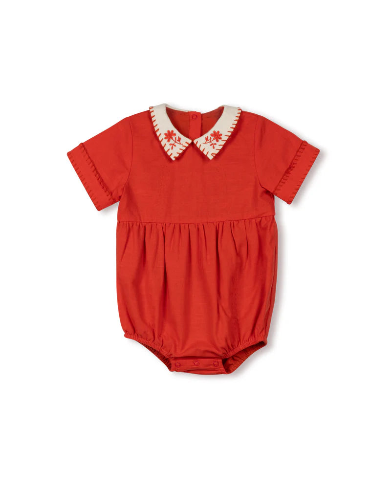 ONE CHILD CORAL LINEN ROMPER