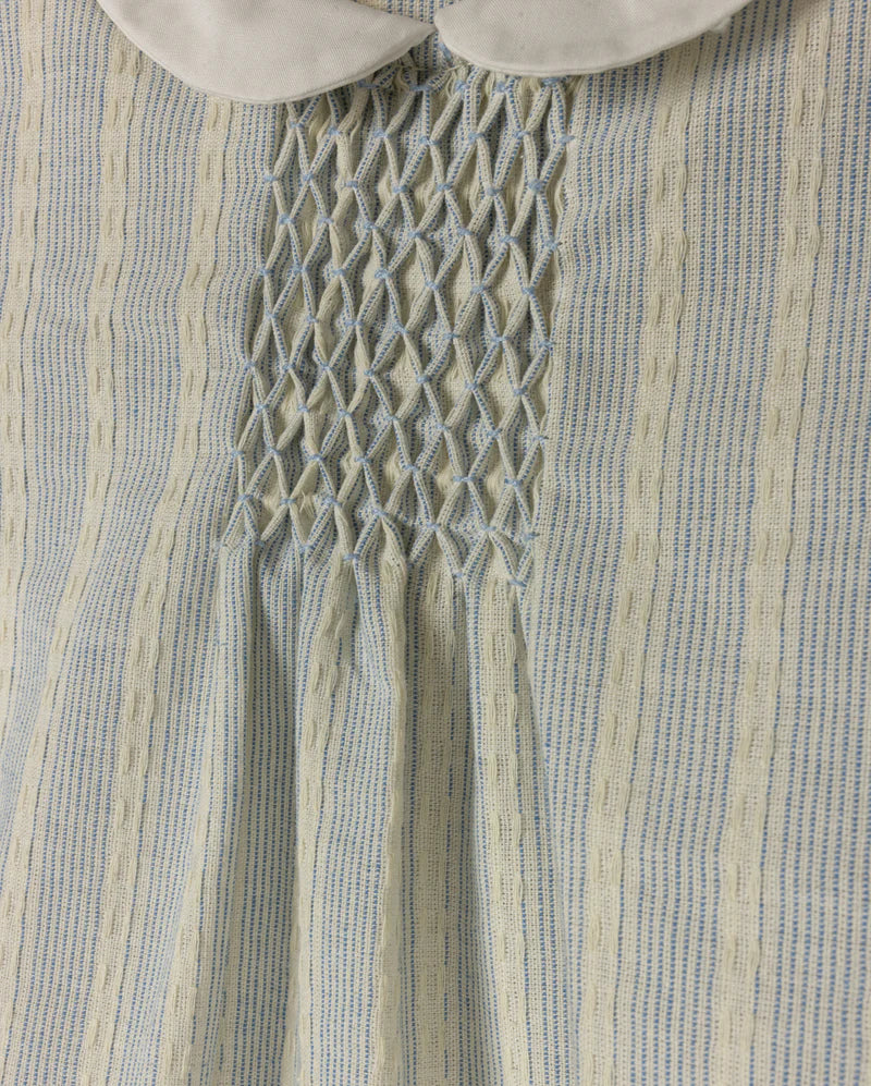 ONE CHILD BLUE/YELLOW STRIPE HANDSMOCKED ROMPER