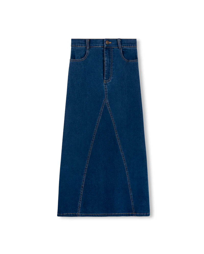 VIBE BLUE DENIM POCKET V SEAM SKIRT