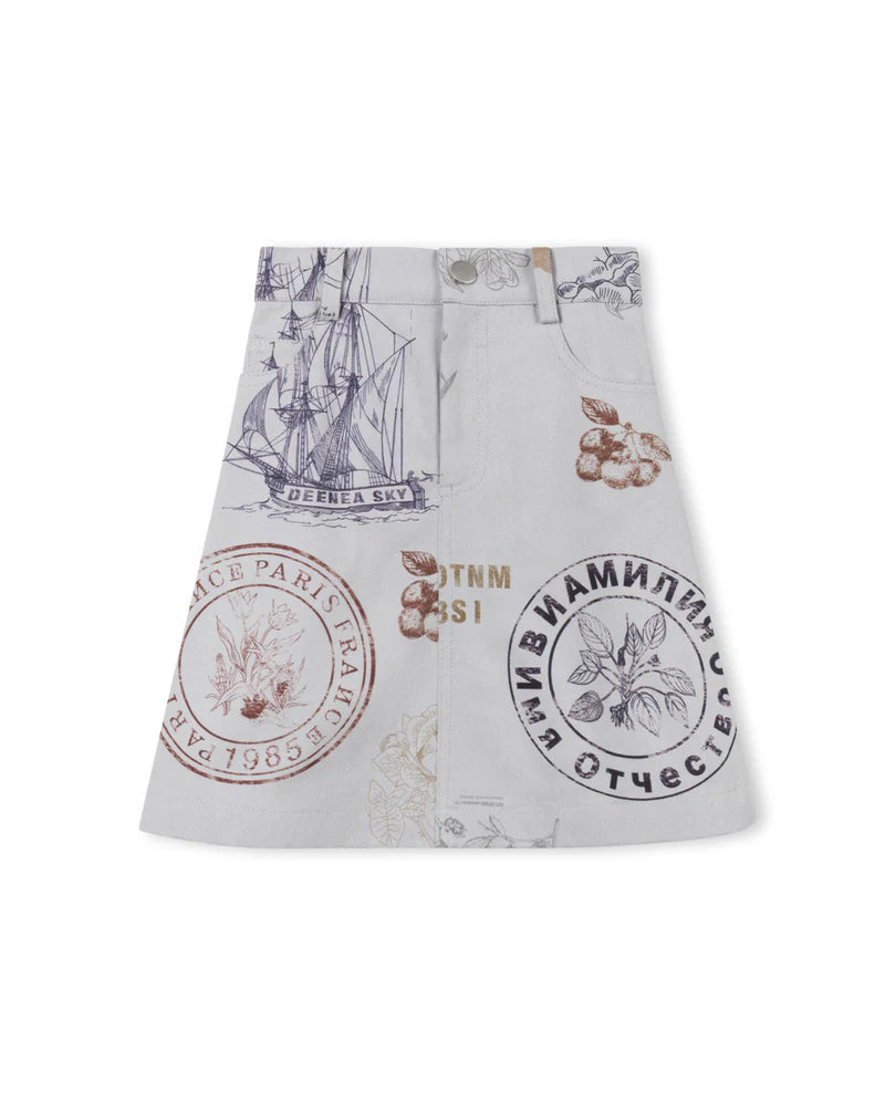 PHIL AND PHOEBE GREY DENIM STAMP PRINTED SKIRT