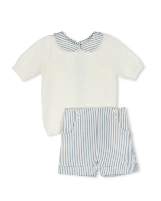 HARPER JAMES IVORY/BLUE STRIPE KNIT SHORTS SET