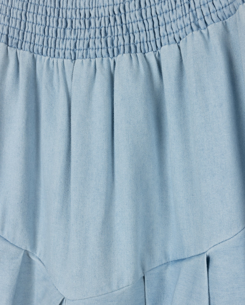 VIBE LIGHT BLUE DENIM CHAMBRAY V SEAM PLEAT SKIRT [FINAL SALE]