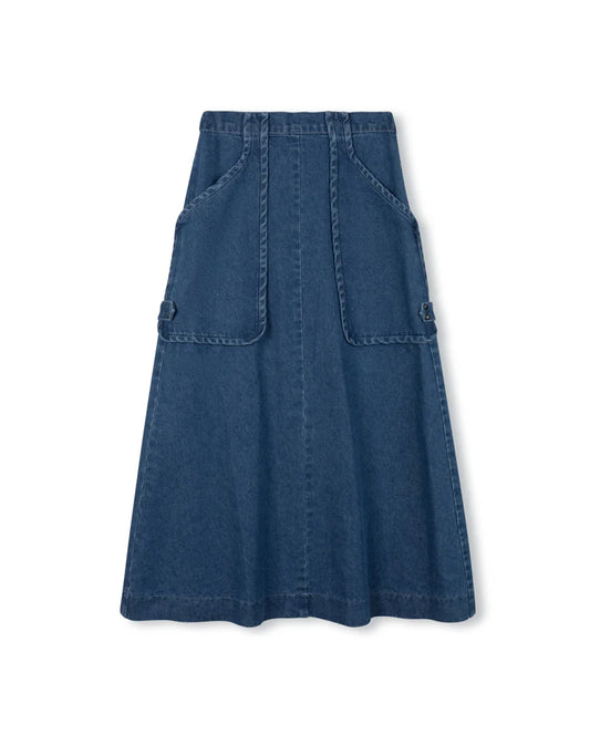 VIBE DENIM COLORED POCKET MAXI SKIRT