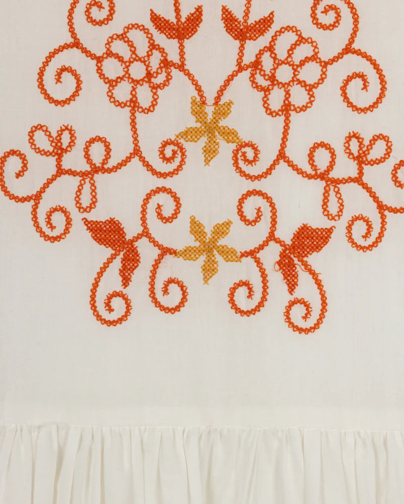 MINIMAL WHITE/ORANGE EMBROIDERED DRESS