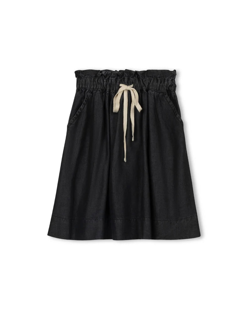 PHIL AND PHOEBE BLACK DENIM FLAKE CHAMBRAY DRAWSTRING SKIRT