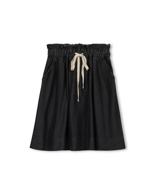 PHIL AND PHOEBE BLACK DENIM FLAKE CHAMBRAY DRAWSTRING SKIRT