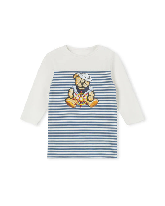 PHIL AND PHOEBE BLUE TEDDY BEAR HALF STRIPE T-SHIRT