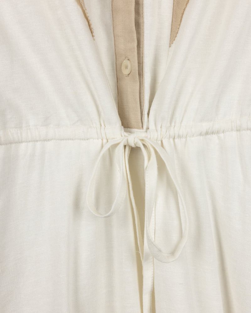 MINIMAL WHITE RUFFLE LINEN BUTTON DOWN DRESS [FINAL SALE]