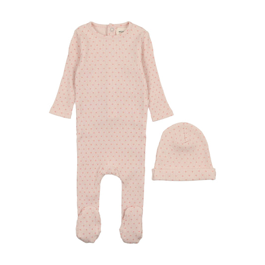 MEMA KNITS PINK HEART PRINTED FOOTIE + BEANIE