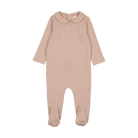 MEMA KNITS DUSTY PINK POINTELLE COLLAR FOOTIE