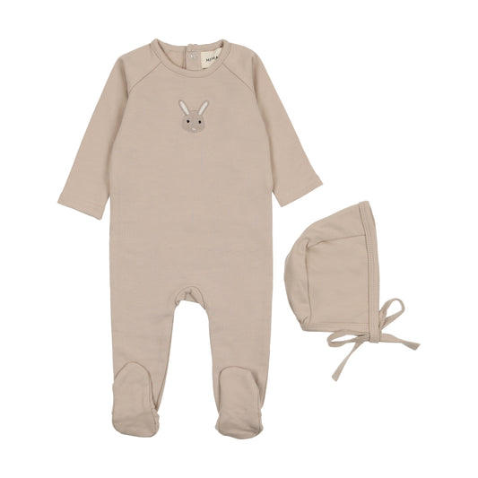 MEMA KNITS TAUPE BUNNY FOOTIE + BONNET