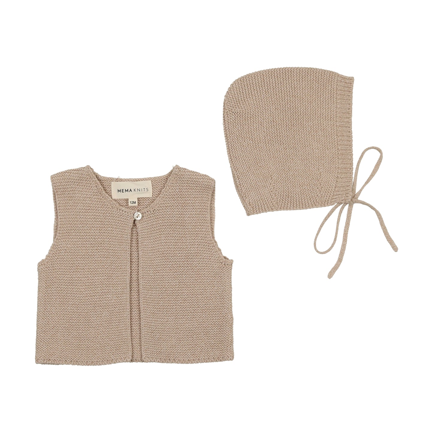 MEMA KNITS TAUPE CHUNKY KNIT VEST + BONNET