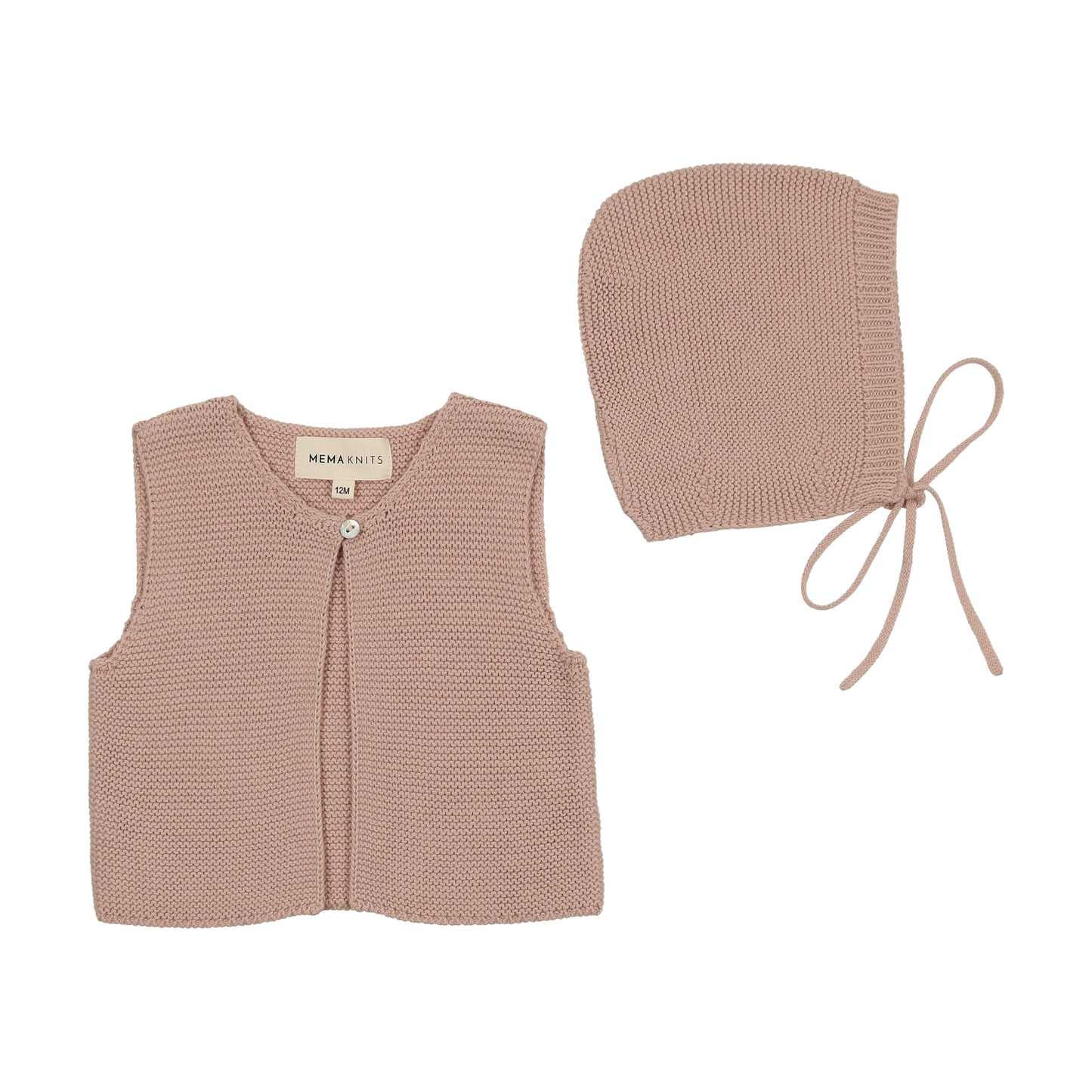 MEMA KNITS DUSTY PINK CHUNKY KNIT VEST + BONNET