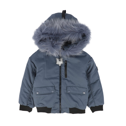 SCOTCH BONNET ICE BLUE FUR TRIM PARKA COAT