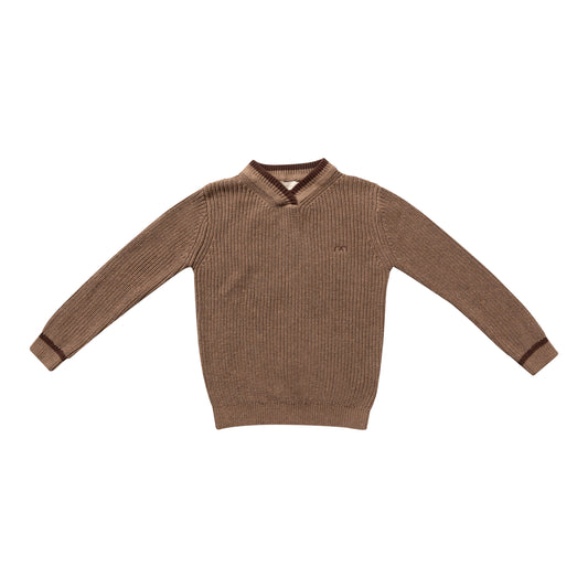 NUMU MOCHA STRIPED V-NECK SWEATER