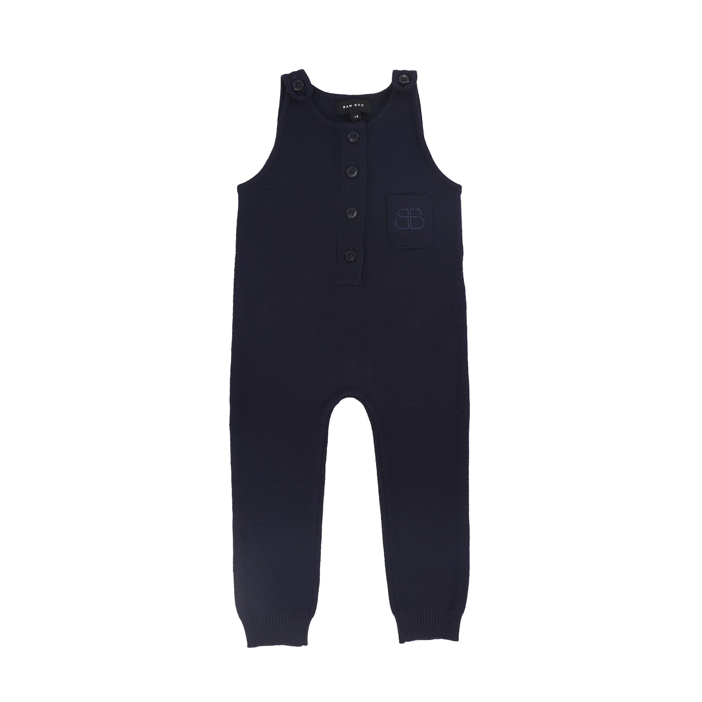 BAMBOO NAVY BUTTON KNIT OVERALLS