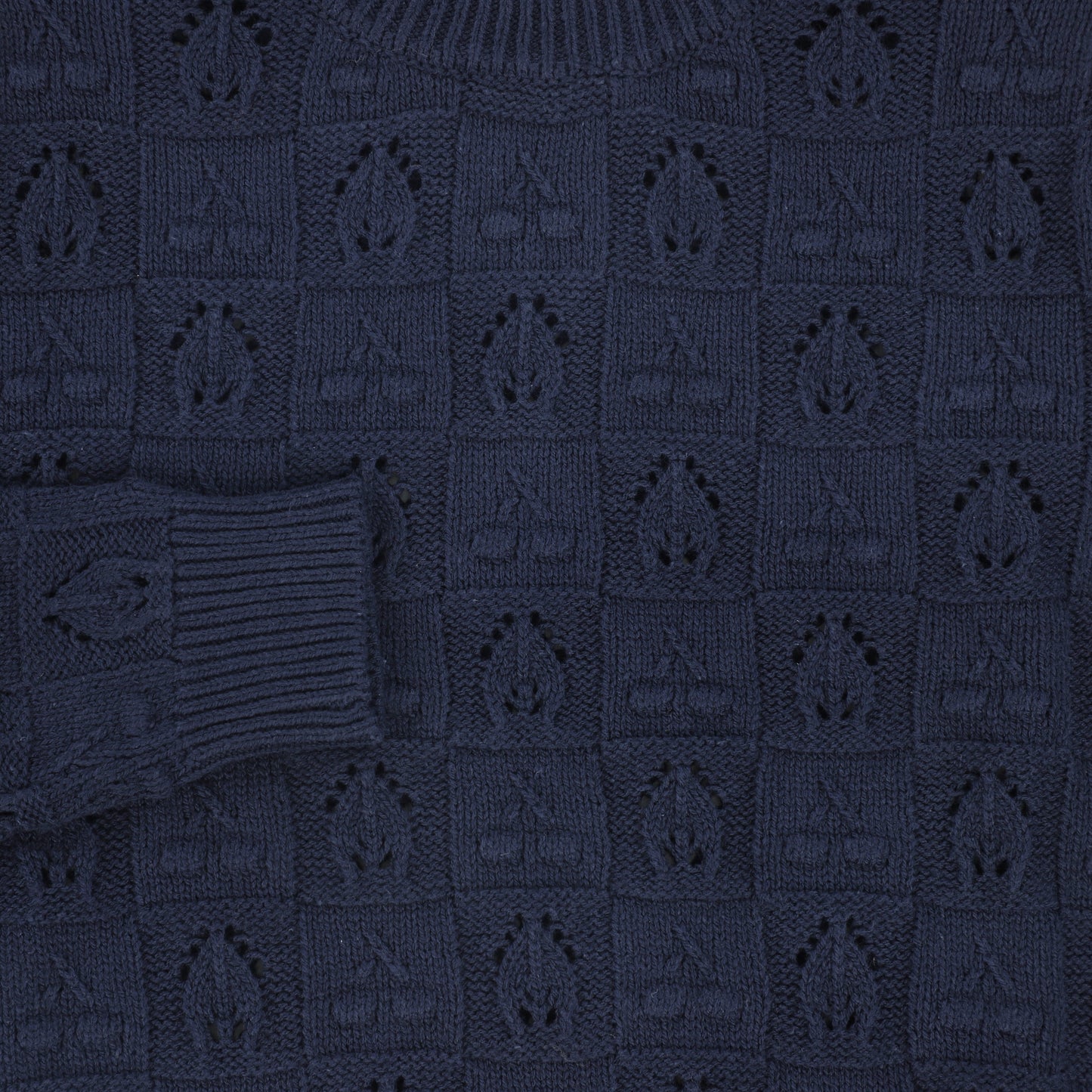 BACE COLLECTION NAVY CHECKED BUBBLE KNIT SWEATER