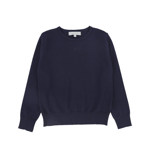 BACE COLLECTION NAVY LOGO EMBROIDERED CREWNECK SWEATER