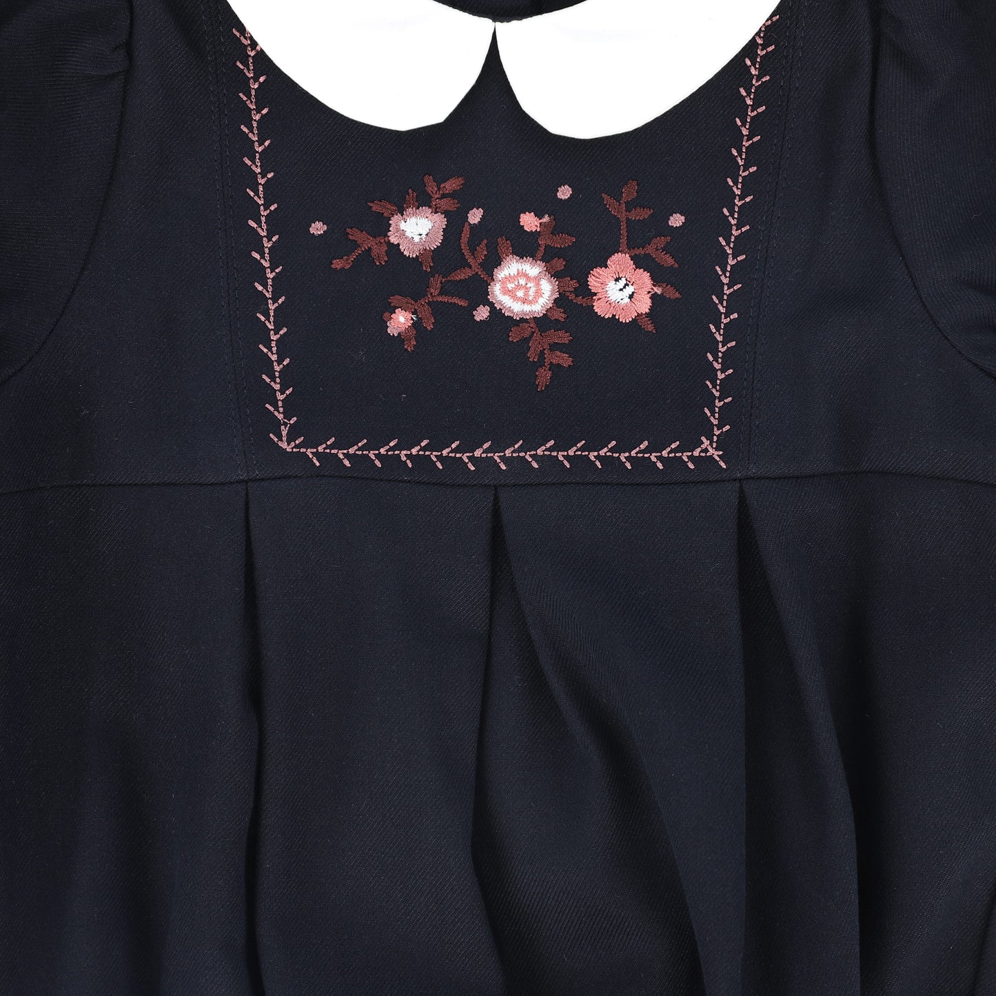 BAMBOO NAVY WOOL EMBROIDERED ROMPER