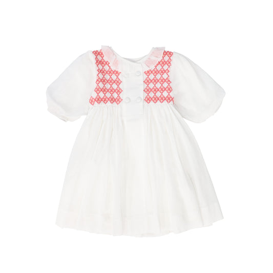 NOMA WHITE SMOCKED BUTTON DRESS