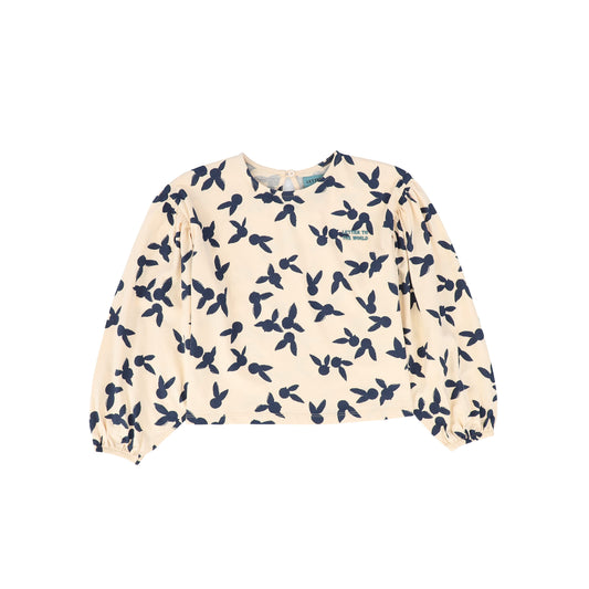 LETTER TO THE WORLD PEACH/NAVY DESIGN PUFF SLEEVE TOP [FINAL SALE]