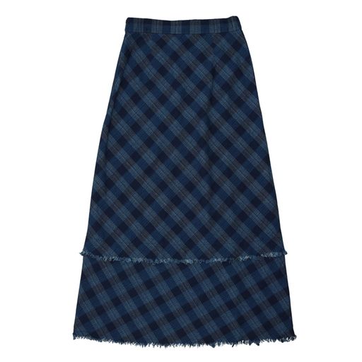 FROO STYLE BLUE CHECKED MIDI SKIRT