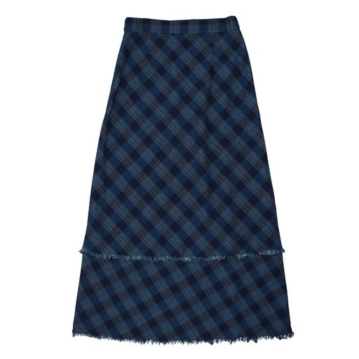 FROO STYLE BLUE CHECKED MIDI SKIRT [Final Sale]