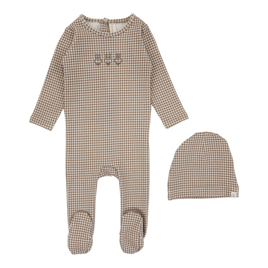 LILETTE OATMEAL GINGHAM BUNNY FOOTIE SET