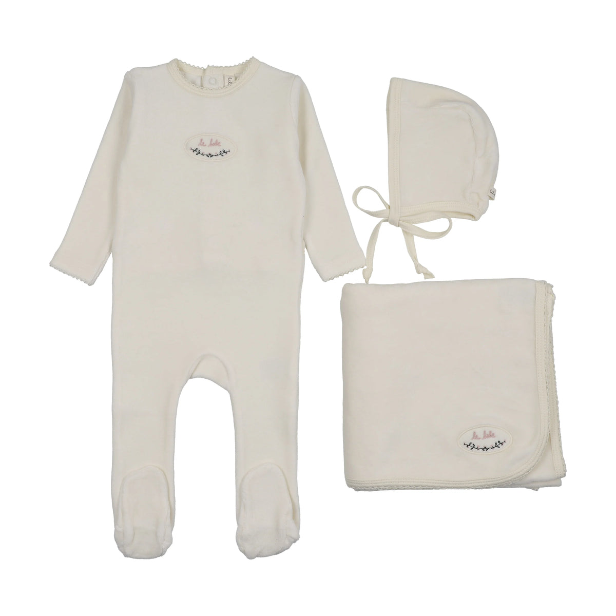 LILETTE CREAM/PINK VELOUR PATCH LAYETTE SET