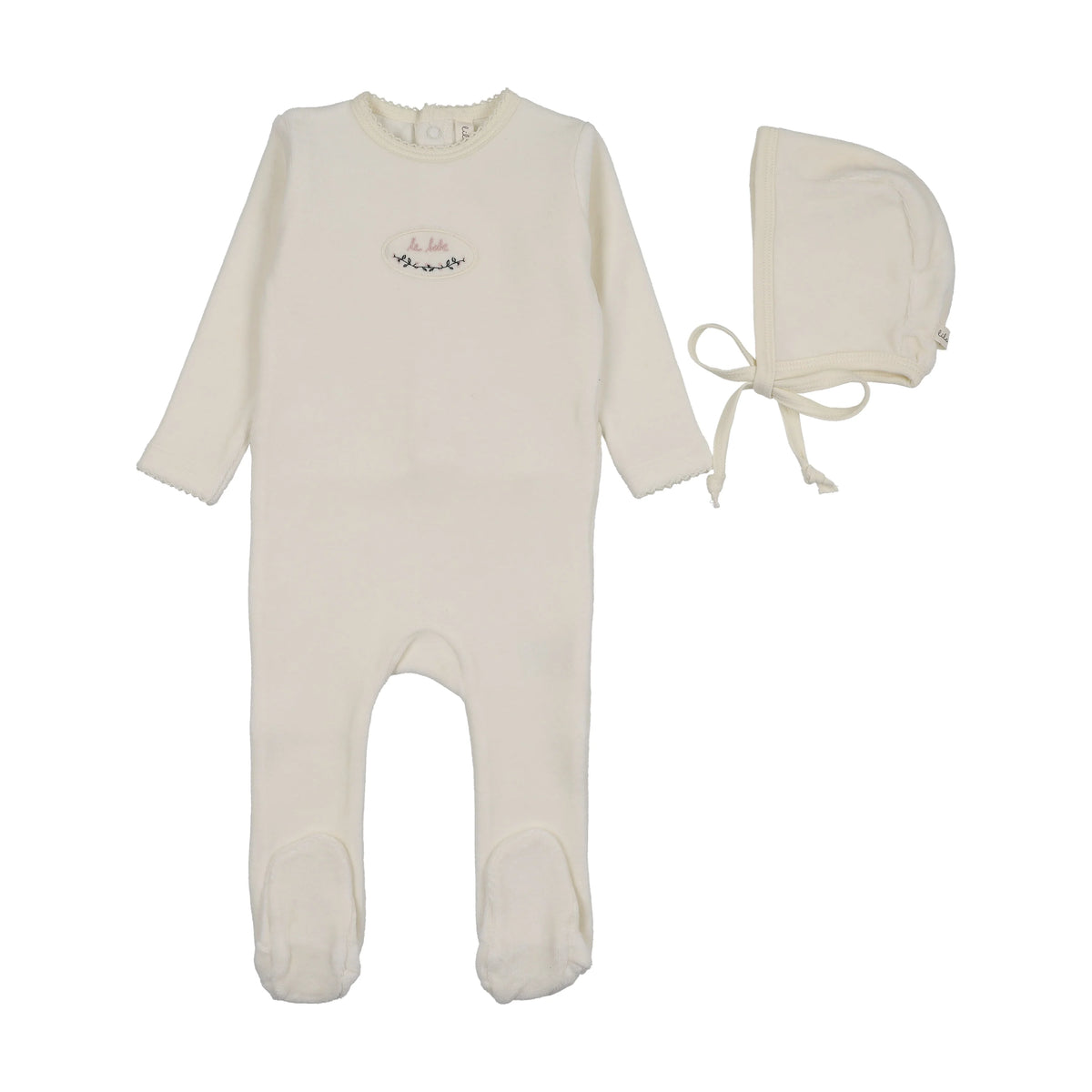 LILETTE CREAM/PINK VELOUR PATCH FOOTIES SET