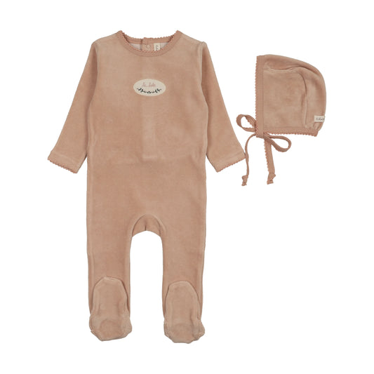 LILETTE DUSTY PINK VELOUR PATCH FOOTIES SET