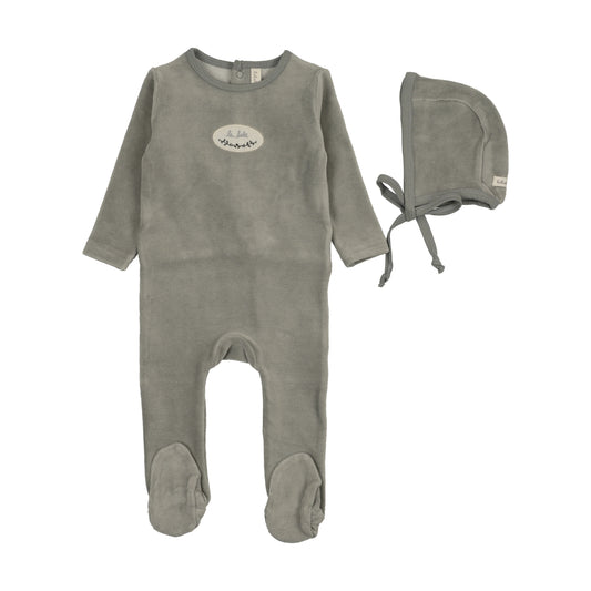 LILETTE LIGHT BLUE VELOUR PATCH FOOTIES SET