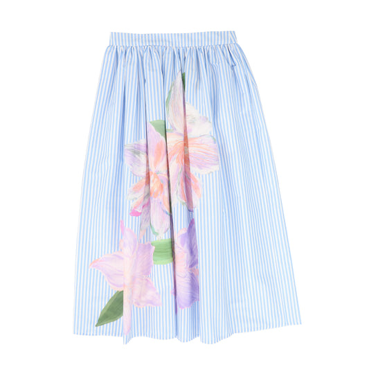 OLIVIA ROHDE BLUE STRIPE FLOWER MIDI SKIRT
