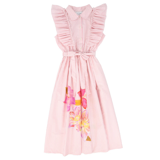 OLIVIA ROHDE PINK STRIPE RUFFLE SHOULDER JUMPER